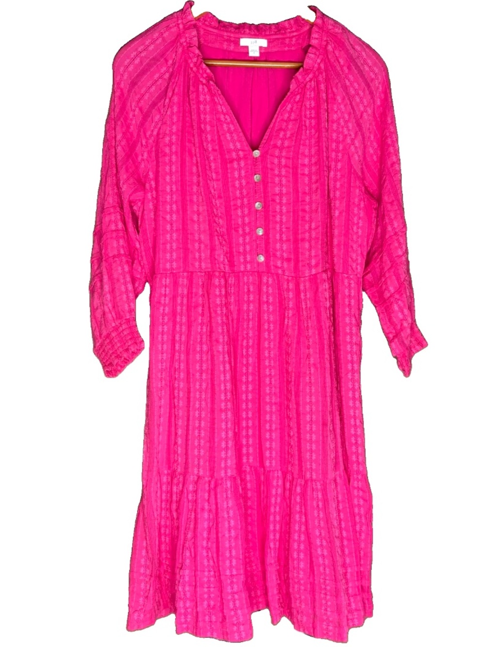 J. Jill Pink Long Sleeve Tiered Peasant Dress